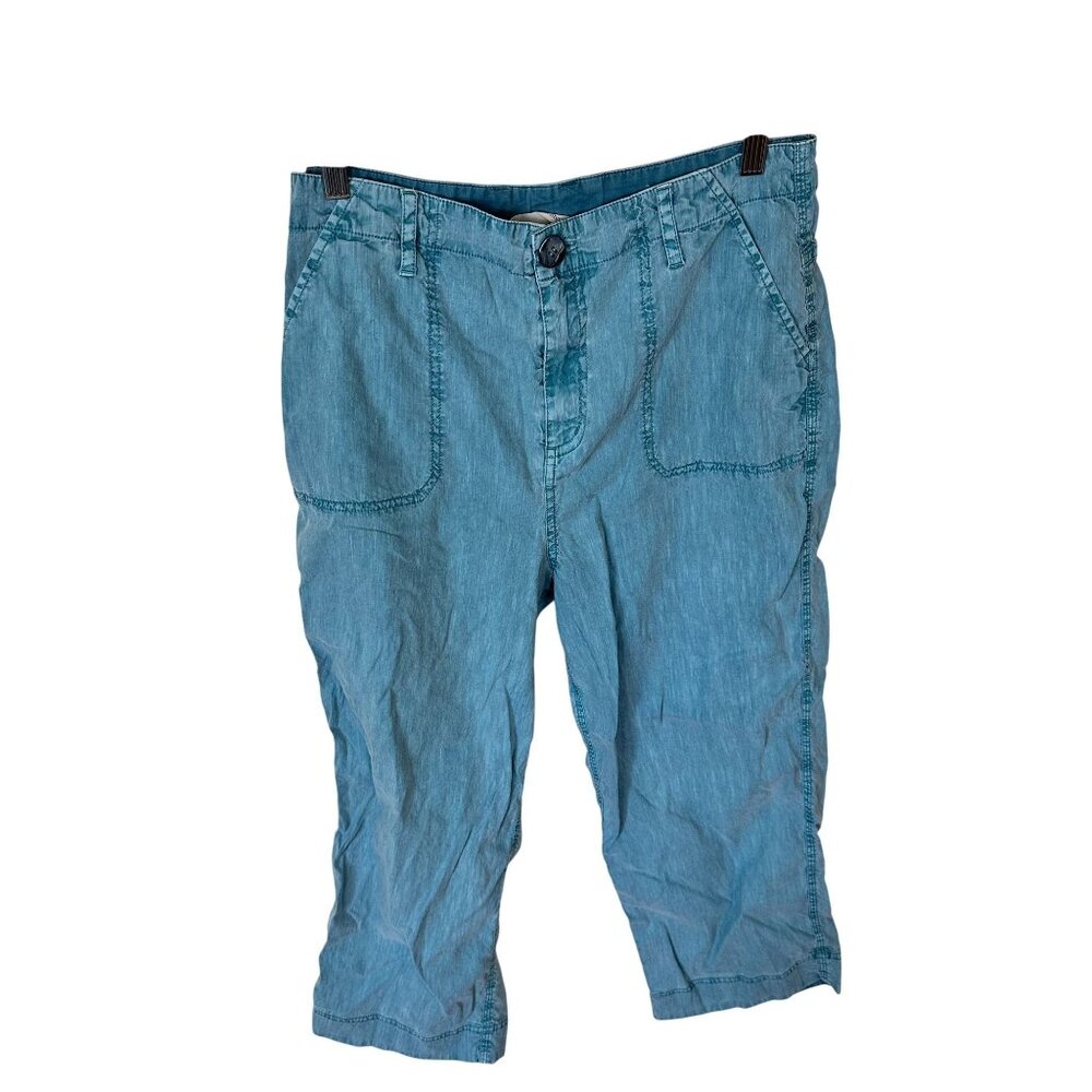 Soft Surroundings Womens Capri Pants Size 10 Blue Cotton & Linen Medium